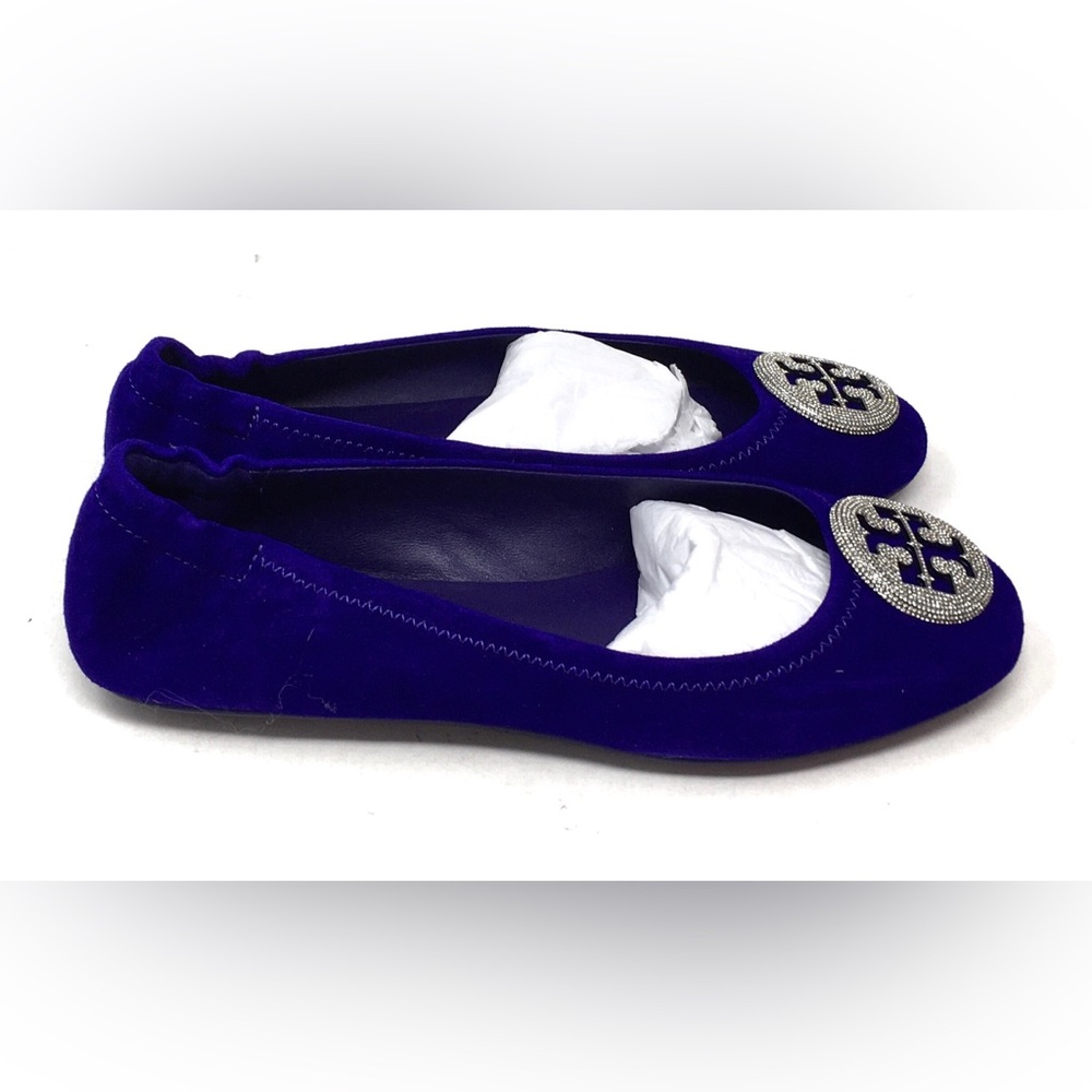 Tory Burch Deep Purple Crystal Pavé Minnie Travel Ballet Flat Shoes - Picture 7 of 16